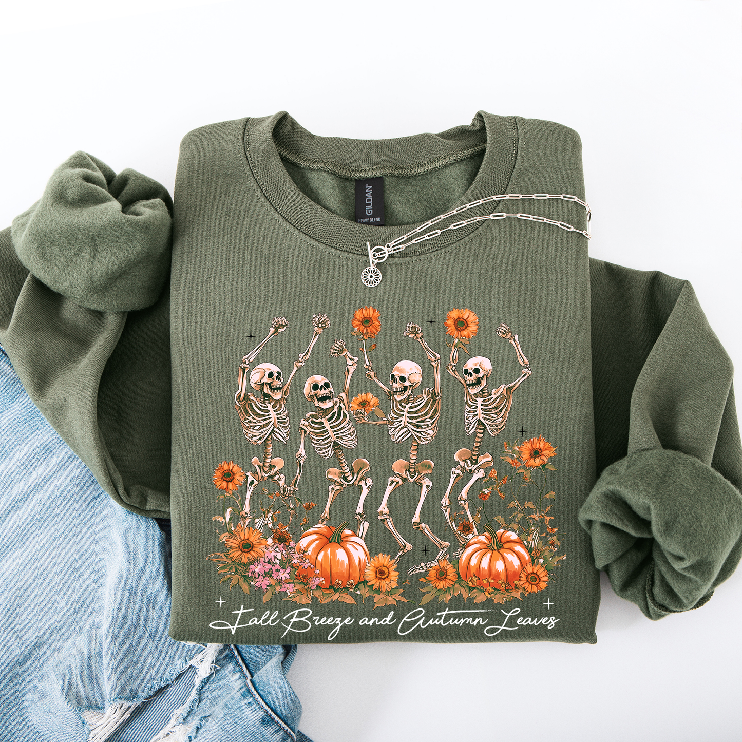 Fall Breeze and Autumn Leaves, Skeletons, Fall, Pumpkin Spice, Autumn Skeleton, Dancing Skeletons, Halloween Sweatshirt