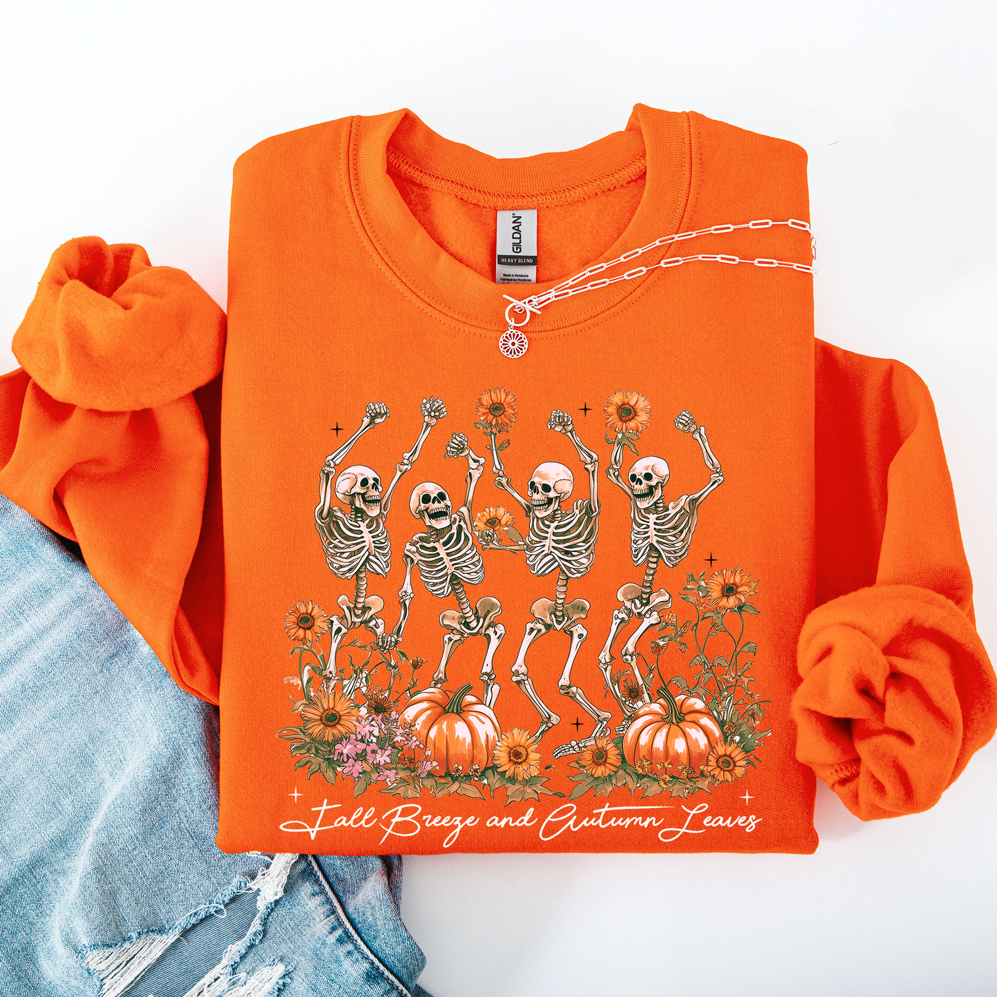 Fall Breeze and Autumn Leaves, Skeletons, Fall, Pumpkin Spice, Autumn Skeleton, Dancing Skeletons, Halloween Sweatshirt