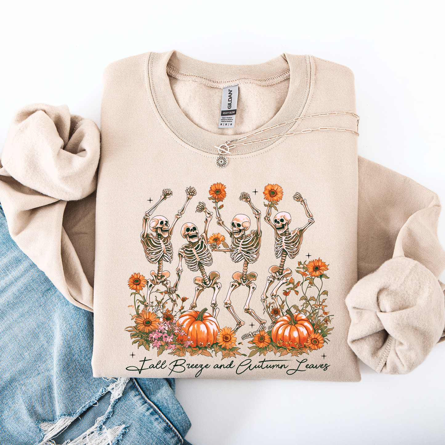 Fall Breeze and Autumn Leaves, Skeletons, Fall, Pumpkin Spice, Autumn Skeleton, Dancing Skeletons, Halloween Sweatshirt