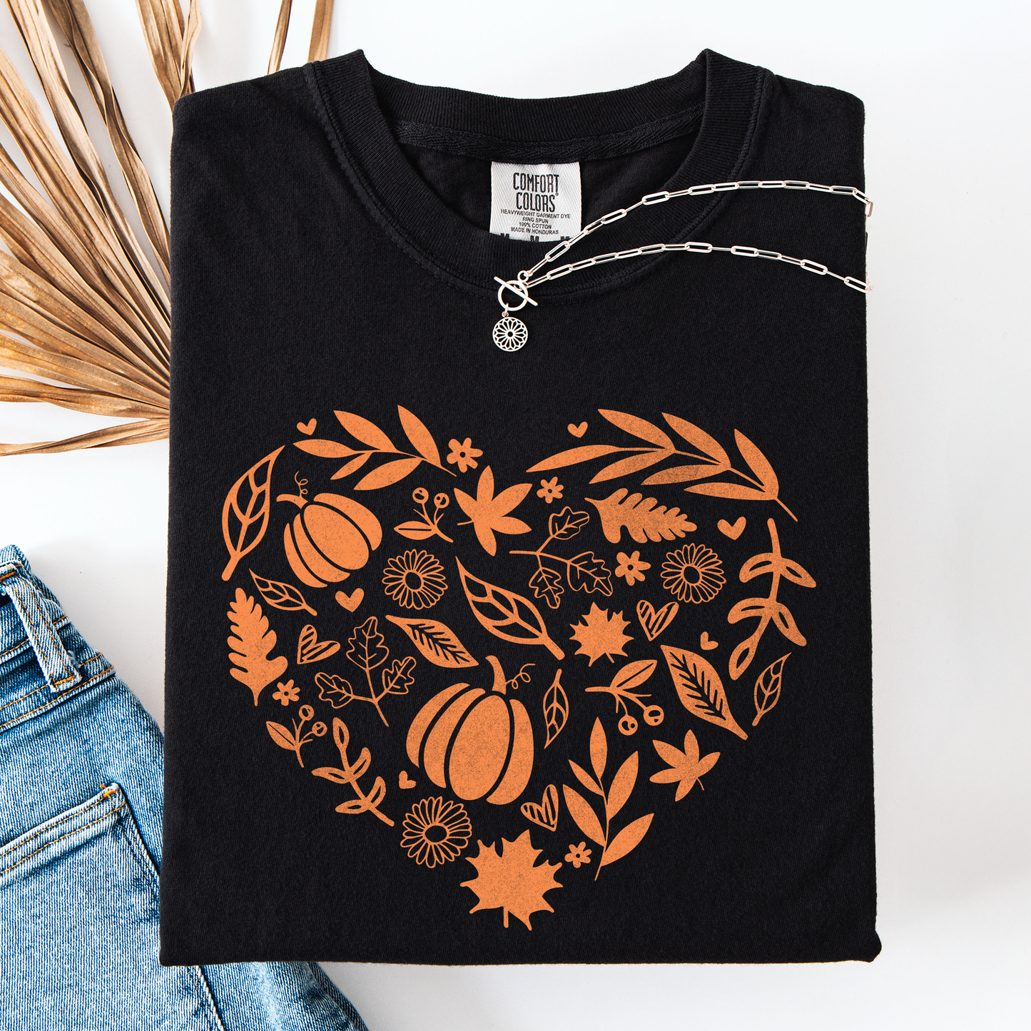 Fall Heart, Pumpkin Leaves, Autumn, Comfort Colors T-Shirt