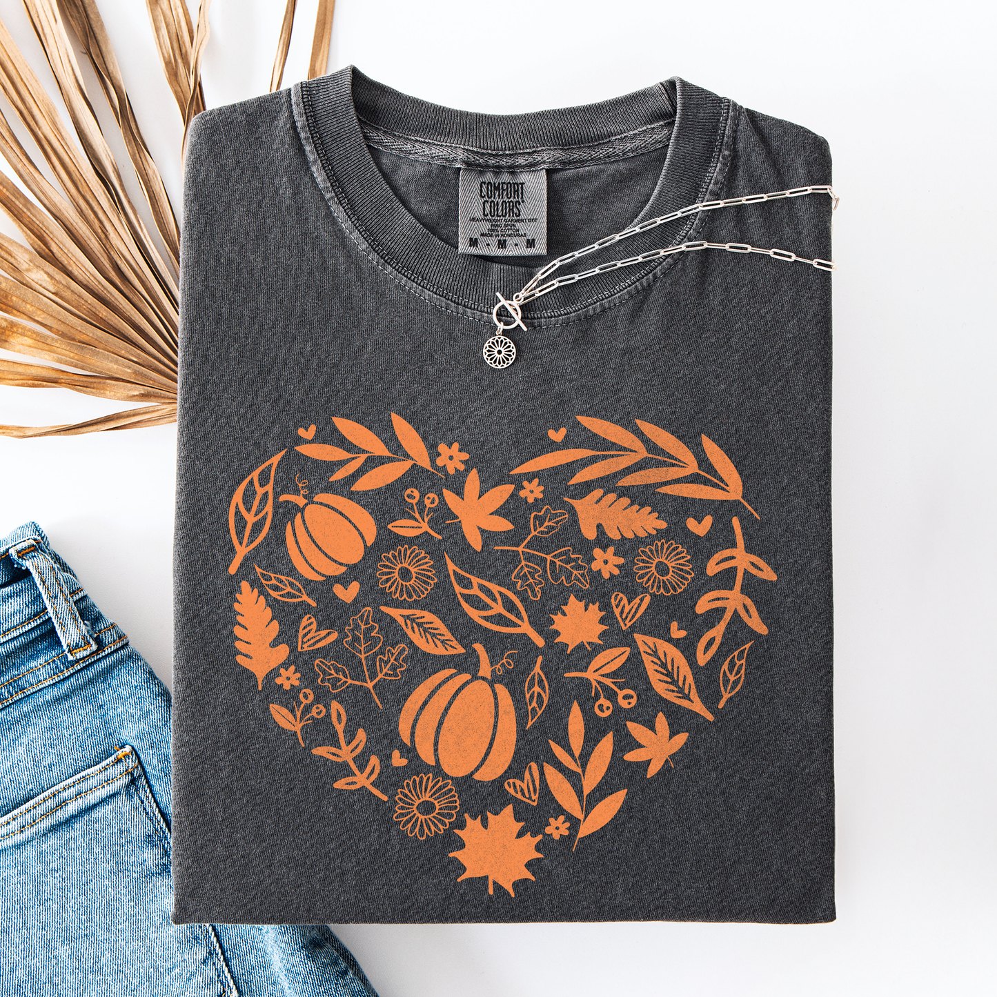 Fall Heart, Pumpkin Leaves, Autumn, Comfort Colors T-Shirt
