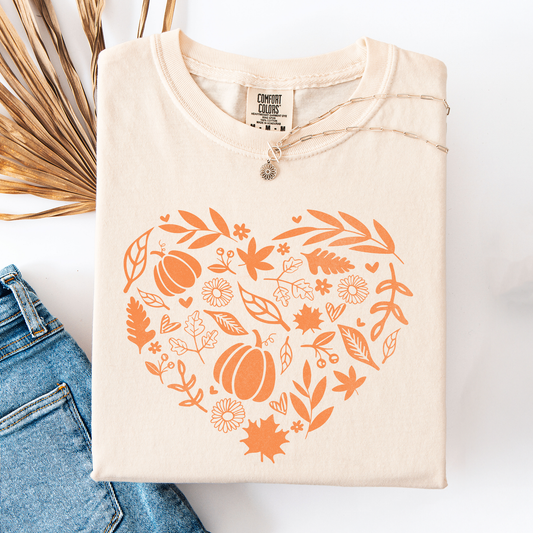Fall Heart, Pumpkin Leaves, Autumn, Comfort Colors T-Shirt