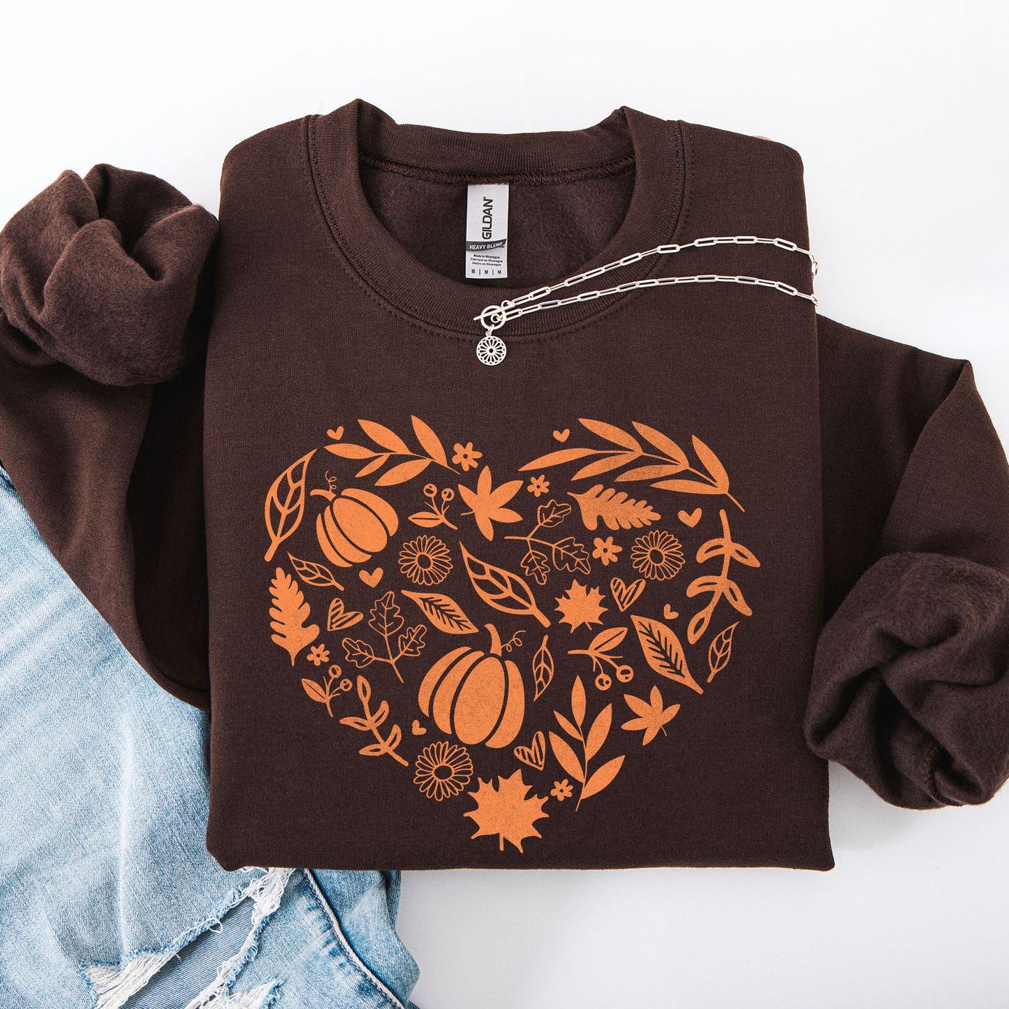 Fall Heart, Pumpkin Leaves, Autumn Sweatshirt