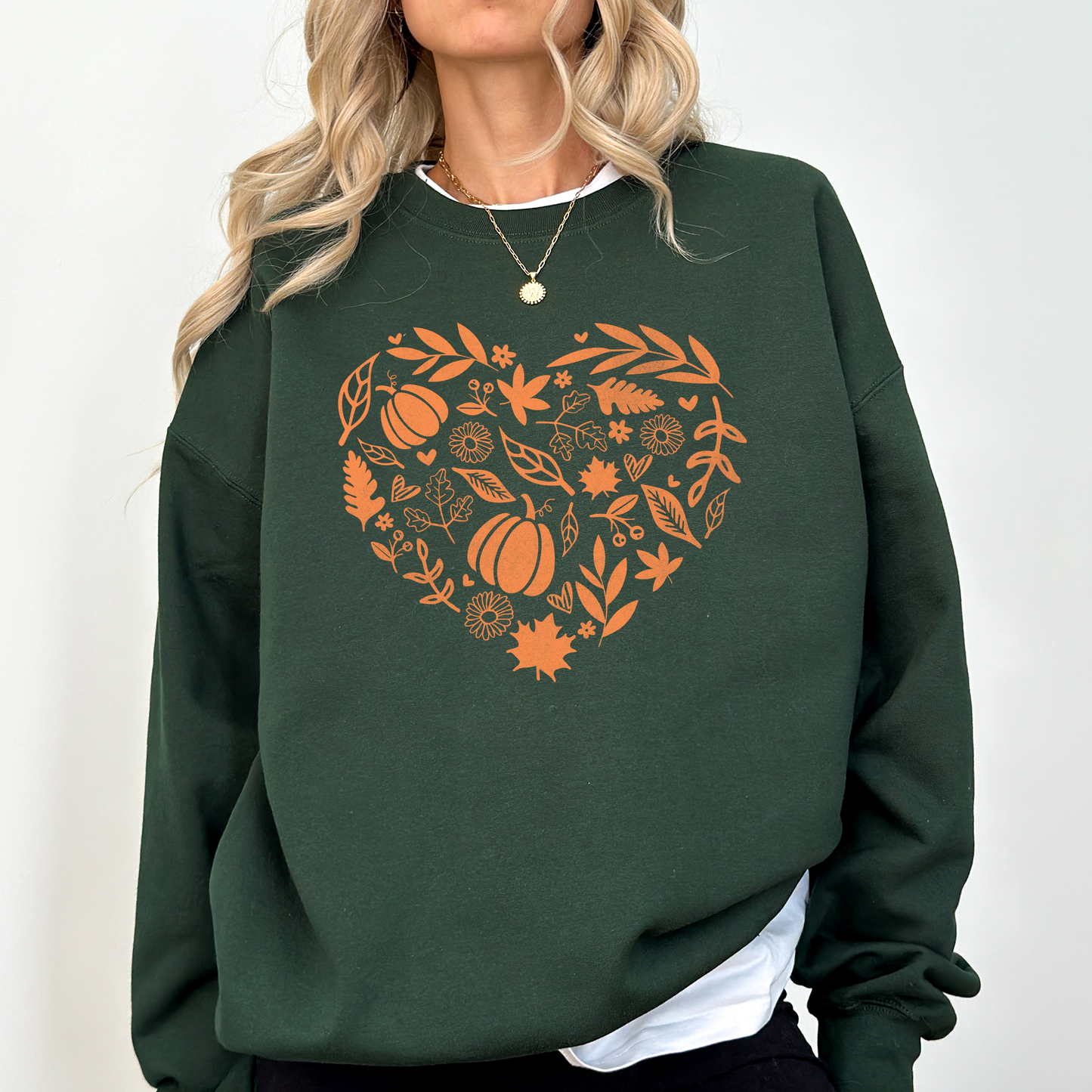 Fall Heart, Pumpkin Leaves, Autumn Sweatshirt