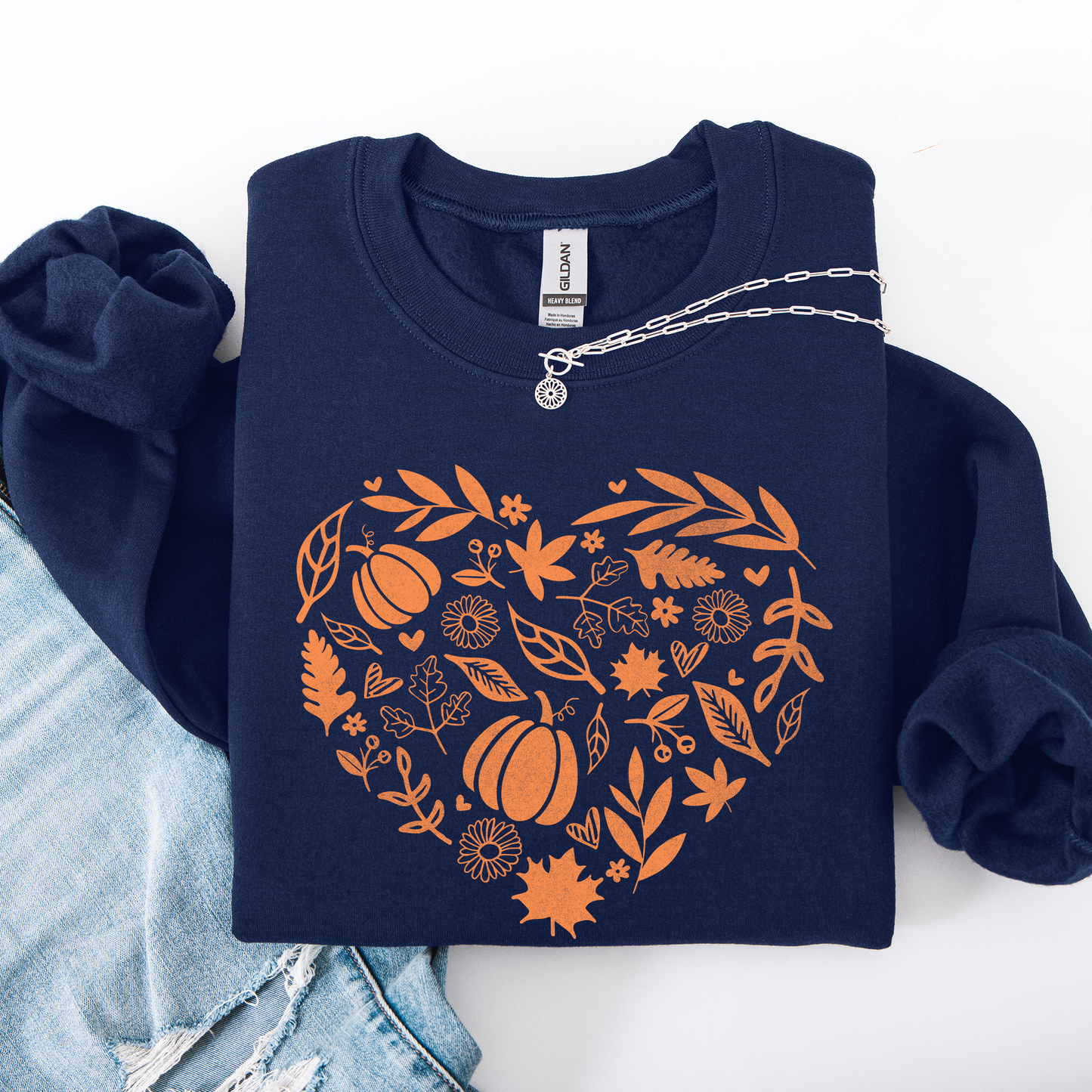 Fall Heart, Pumpkin Leaves, Autumn Sweatshirt