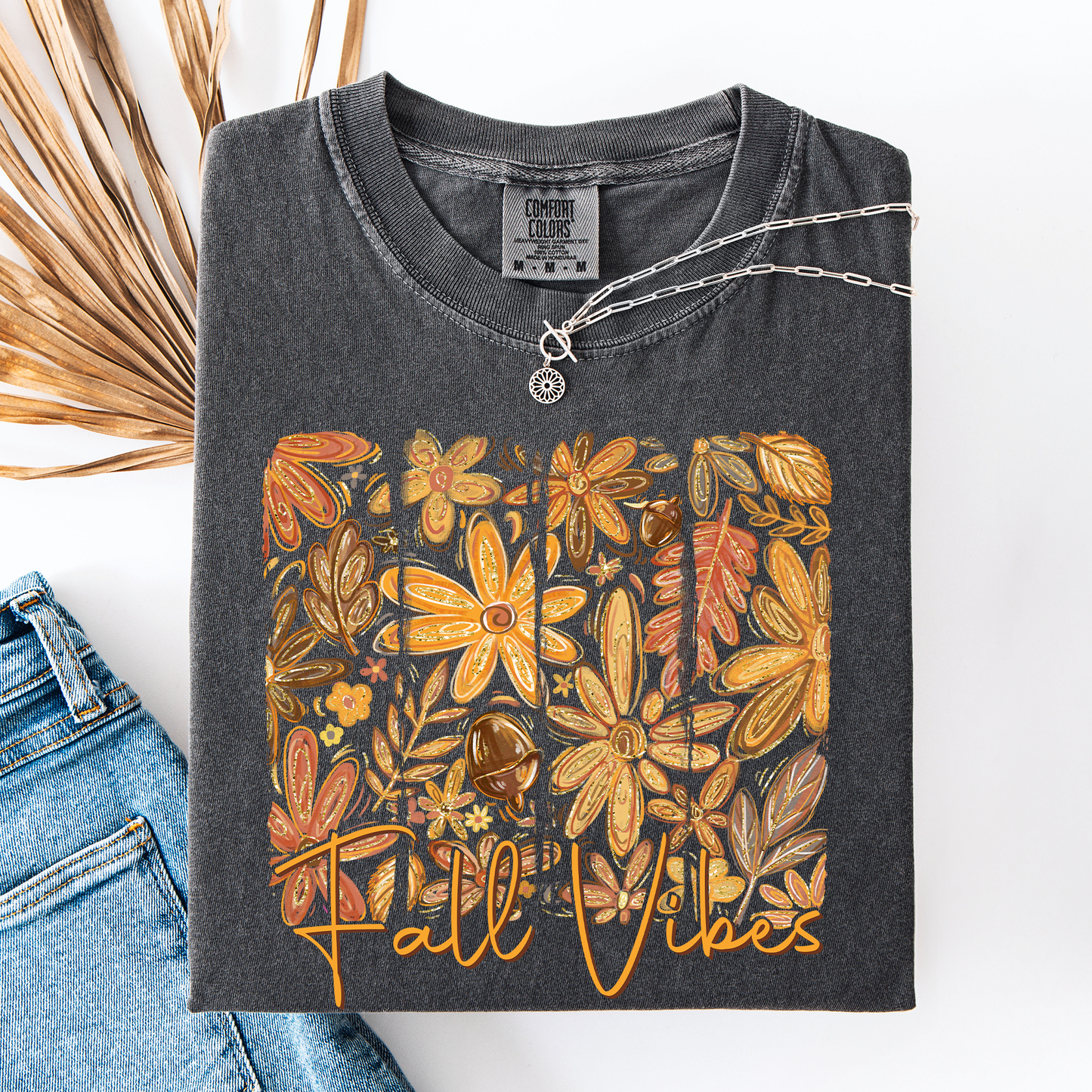 Fall Vibes, Colorful Autumn Flowers, Comfort Colors T-Shirt