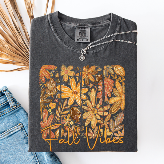 Fall Vibes, Colorful Autumn Flowers, Comfort Colors T-Shirt