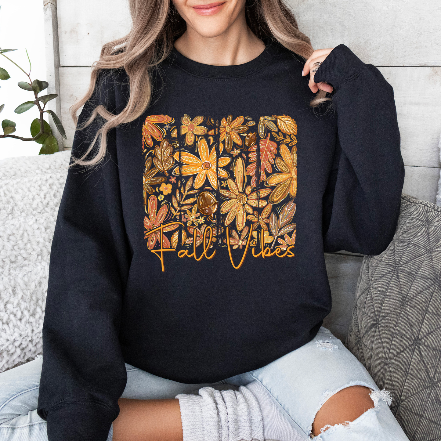 Fall Vibes, Colorful Autumn Flowers Sweatshirt