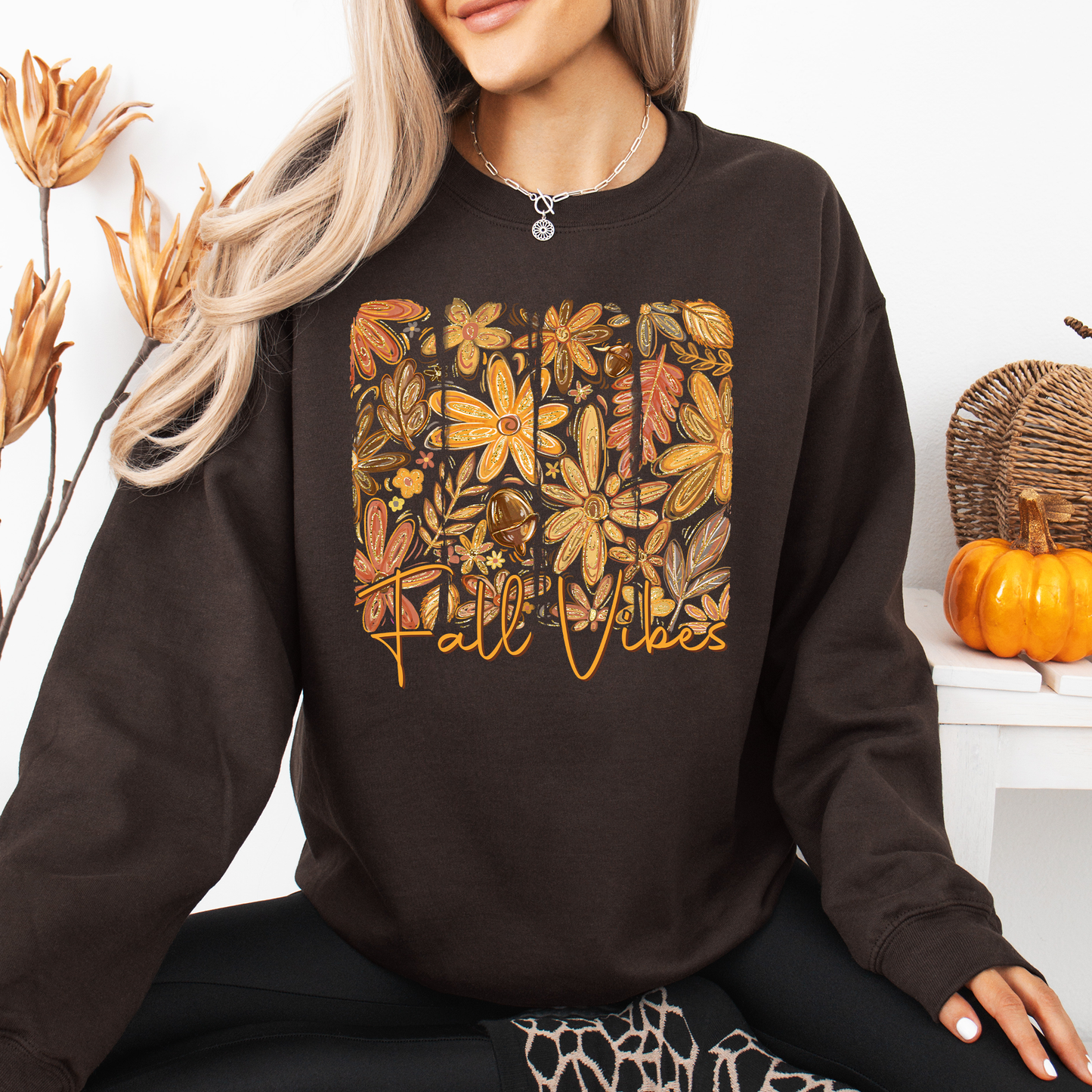 Fall Vibes, Colorful Autumn Flowers Sweatshirt