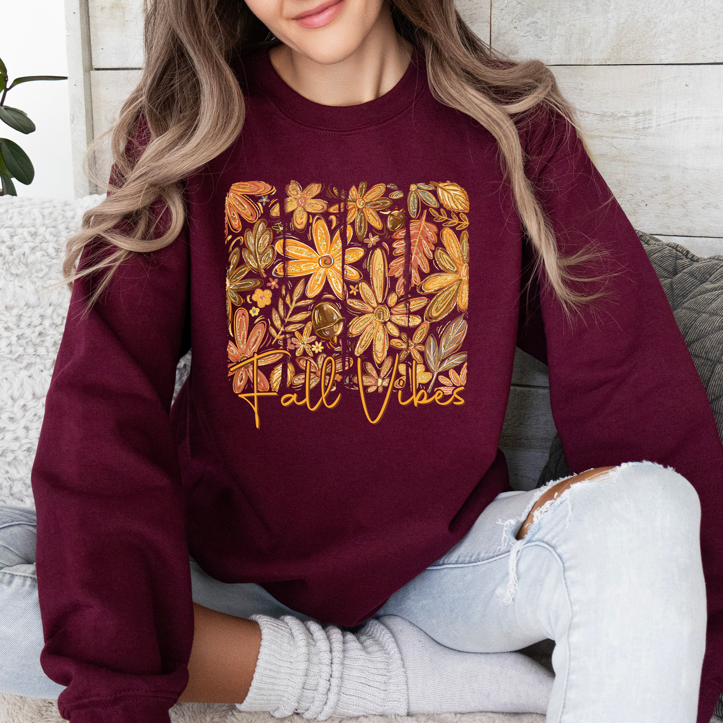 Fall Vibes, Colorful Autumn Flowers Sweatshirt