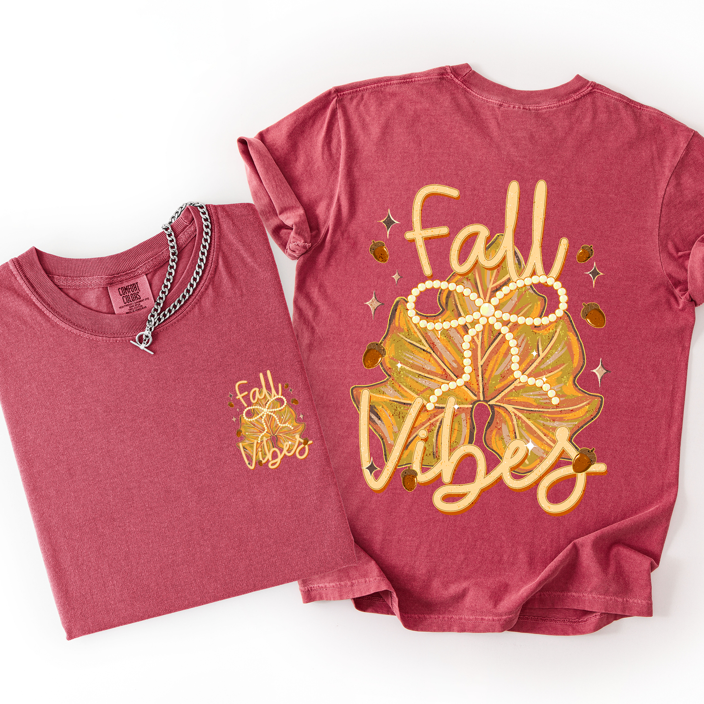 Fall Vibes, Coquette, Front and Back, Leaves, Autumn, Comfort Colors T-Shirt