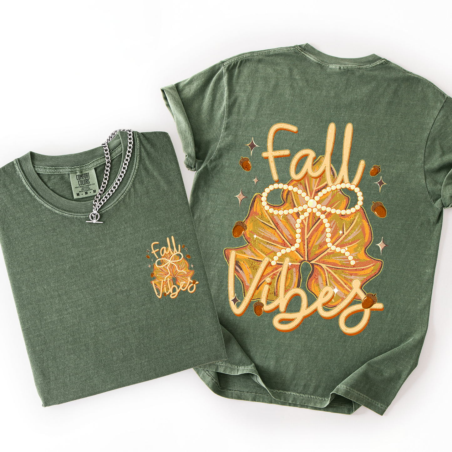 Fall Vibes, Coquette, Front and Back, Leaves, Autumn, Comfort Colors T-Shirt