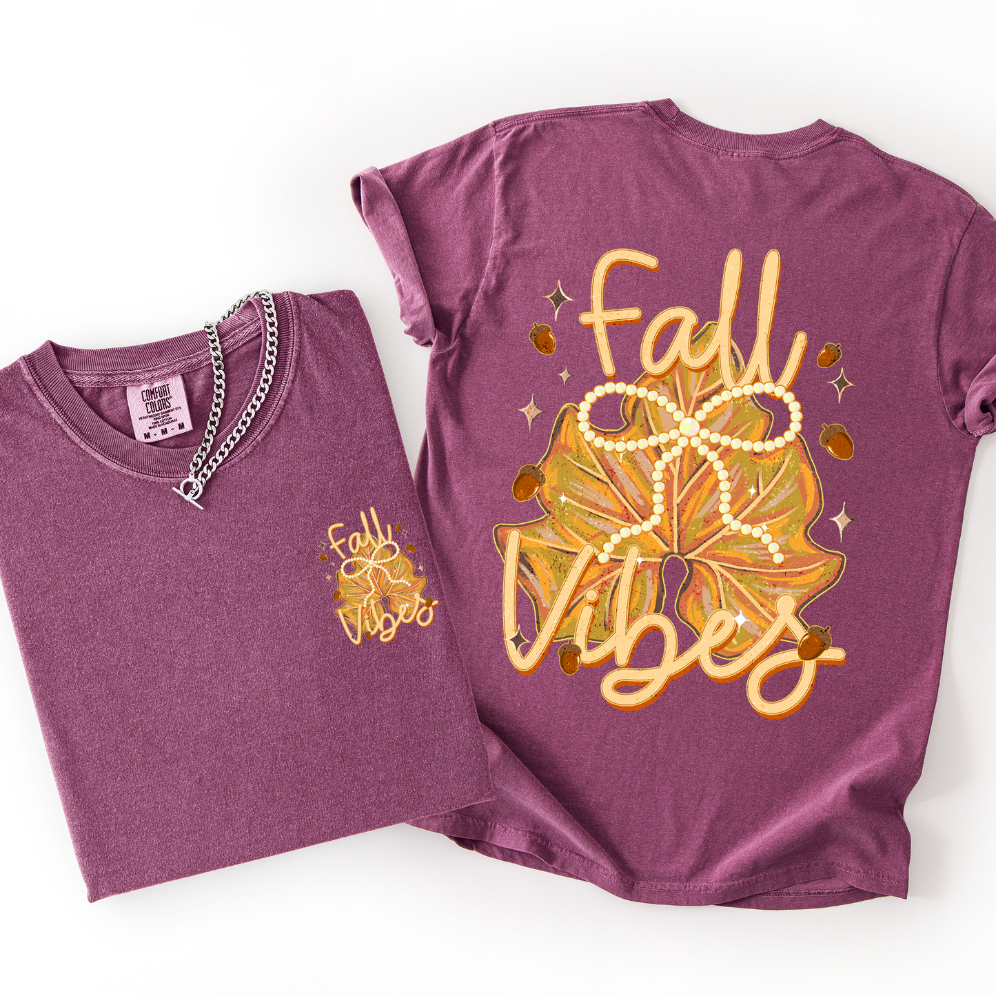 Fall Vibes, Coquette, Front and Back, Leaves, Autumn, Comfort Colors T-Shirt