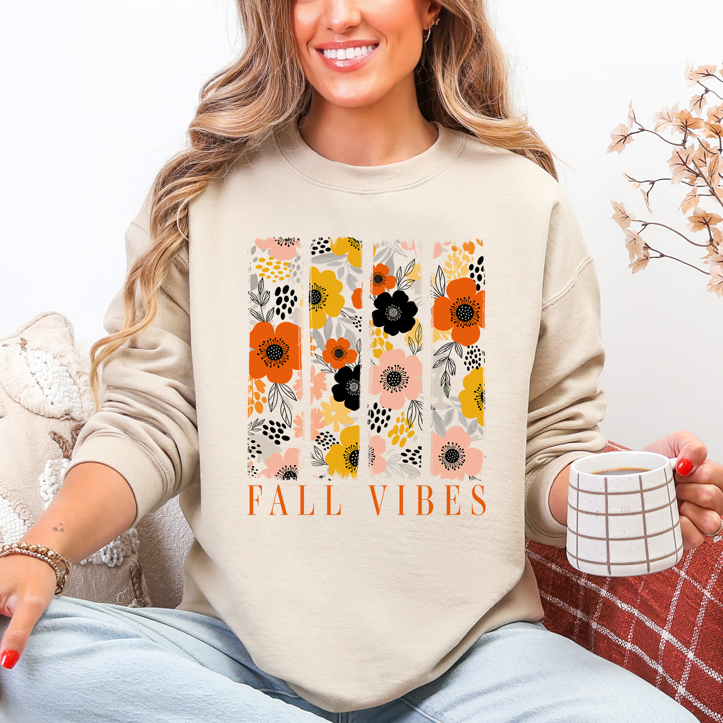 Fall Vibes, Floral Stripes, Beautiful Autumn Sweatshirt