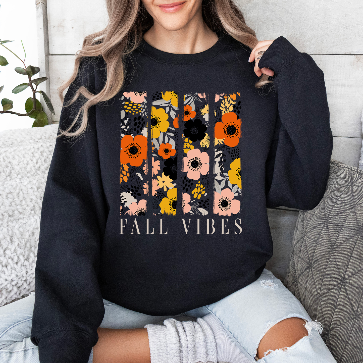 Fall Vibes, Floral Stripes, Beautiful Autumn Sweatshirt