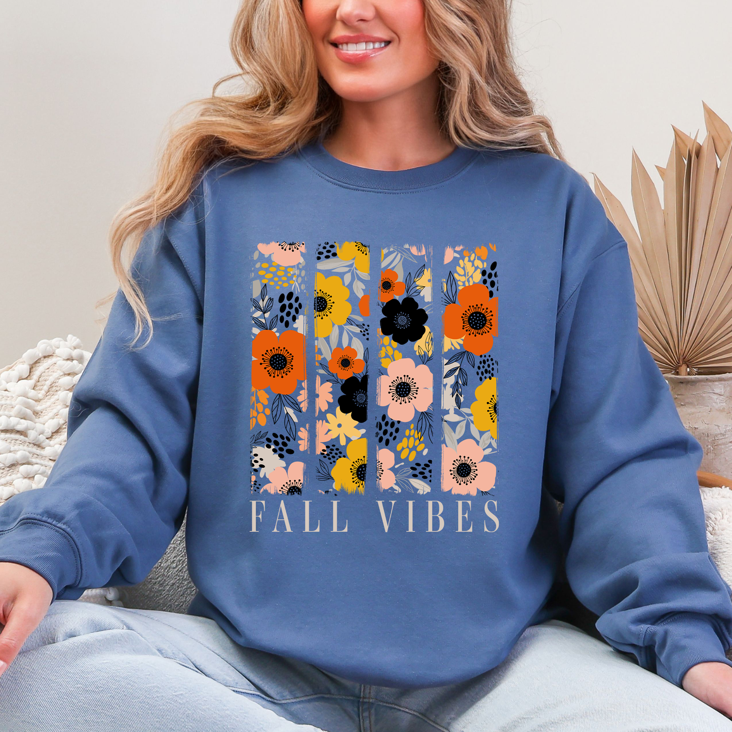 Fall Vibes, Floral Stripes, Beautiful Autumn Sweatshirt