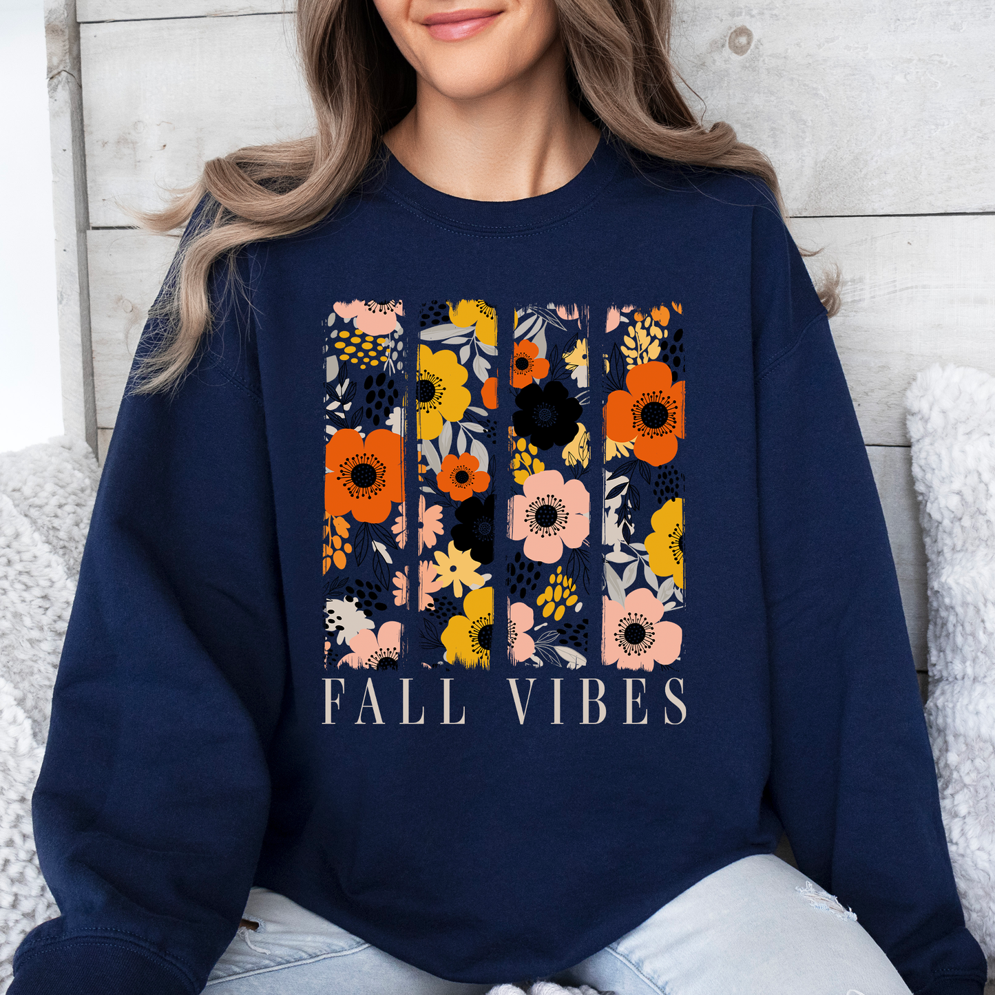 Fall Vibes, Floral Stripes, Beautiful Autumn Sweatshirt