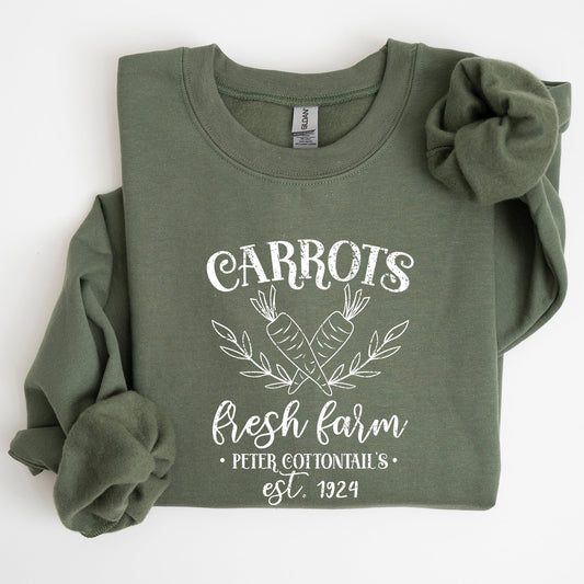 Farm Fresh Carrots, Peter Cottontail, Retro Farm Sign, Easter Sweatshirt
