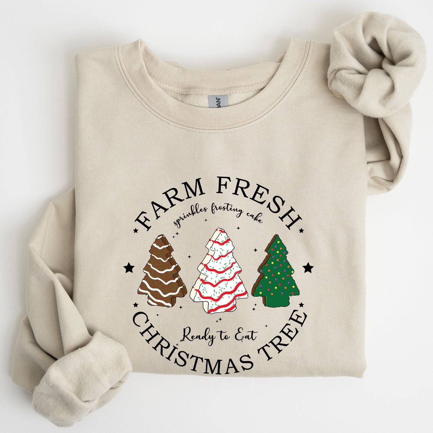 Farm Fresh Christmas Tree, White and Green Cakes, Winter, Santa, Xmas Sweatshirt