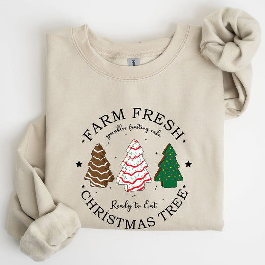 Farm Fresh Christmas Tree, White and Green Cakes, Winter, Santa, Xmas Sweatshirt