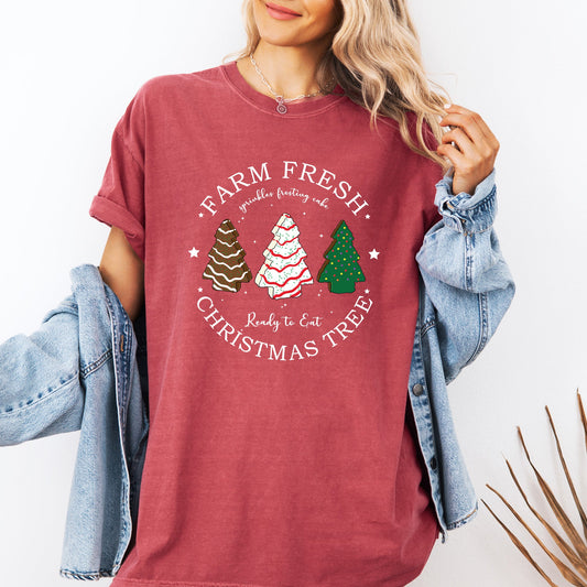Farm Fresh Christmas Tree, White and Green Cakes, Winter, Santa, Xmas Tshirt Comfort Colors T-Shirt