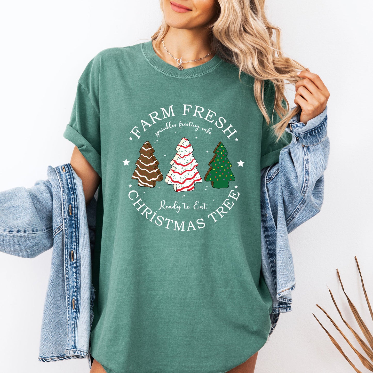 Farm Fresh Christmas Tree, White and Green Cakes, Winter, Santa, Xmas Tshirt Comfort Colors T-Shirt