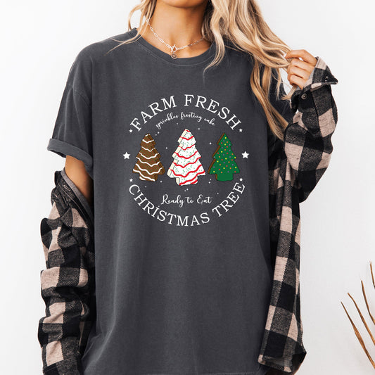 Farm Fresh Christmas Tree, White and Green Cakes, Winter, Santa, Xmas Tshirt Comfort Colors T-Shirt