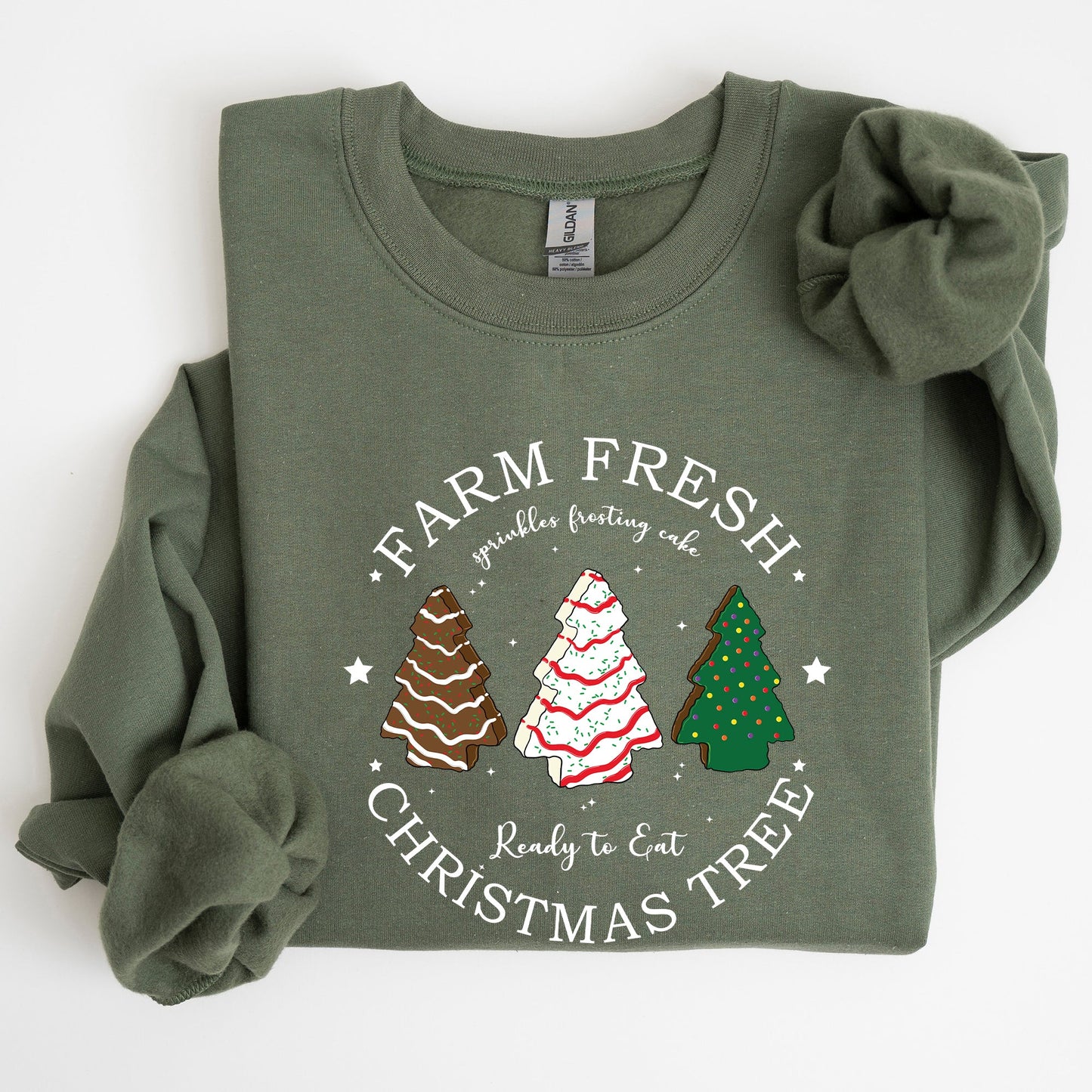 Farm Fresh Christmas Tree, White and Green Cakes, Winter, Santa, Xmas Sweatshirt
