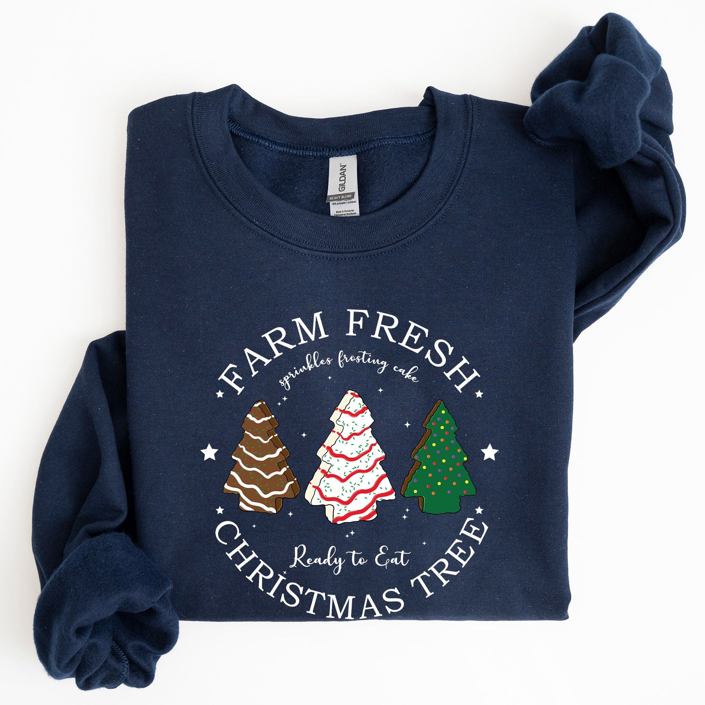 Farm Fresh Christmas Tree, White and Green Cakes, Winter, Santa, Xmas Sweatshirt
