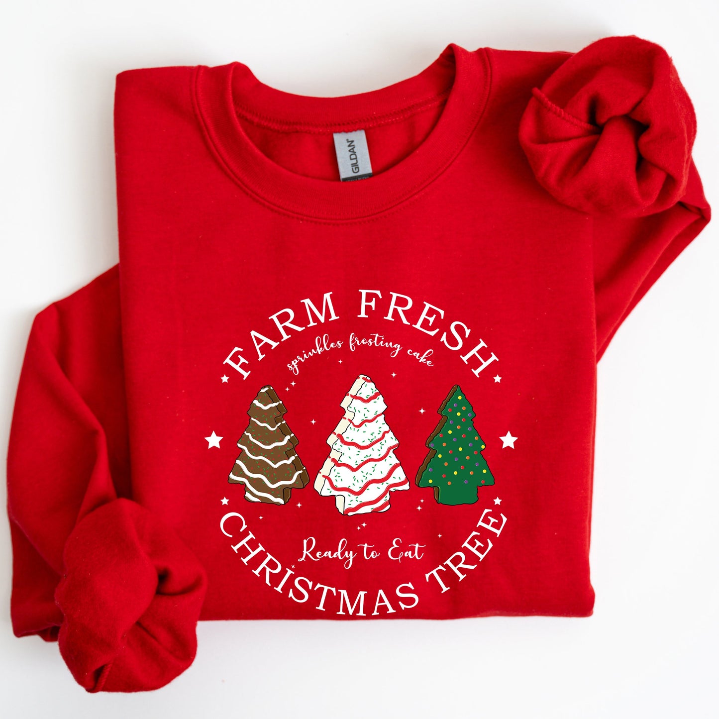 Farm Fresh Christmas Tree, White and Green Cakes, Winter, Santa, Xmas Sweatshirt