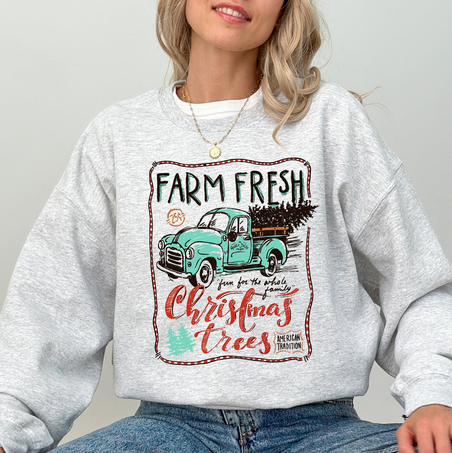 Farm Fresh Christmas Trees, Vintage, Retro, Santa, Winter, Xmas Sweatshirt