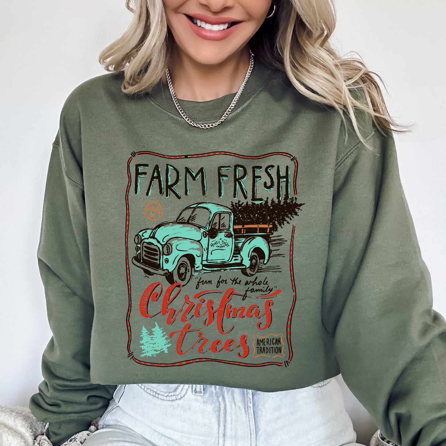 Farm Fresh Christmas Trees, Vintage, Retro, Santa, Winter, Xmas Sweatshirt