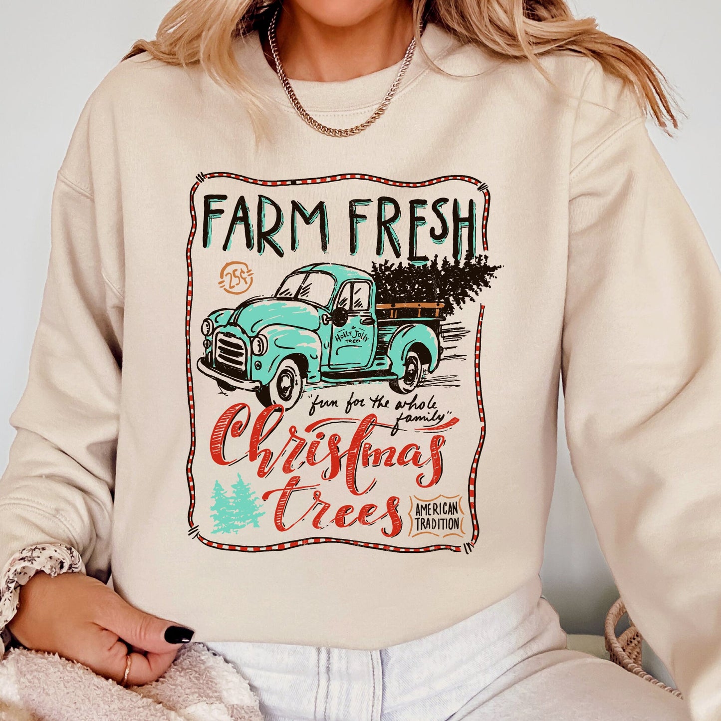 Farm Fresh Christmas Trees, Vintage, Retro, Santa, Winter, Xmas Sweatshirt