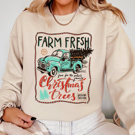 Farm Fresh Christmas Trees, Vintage, Retro, Santa, Winter, Xmas Sweatshirt
