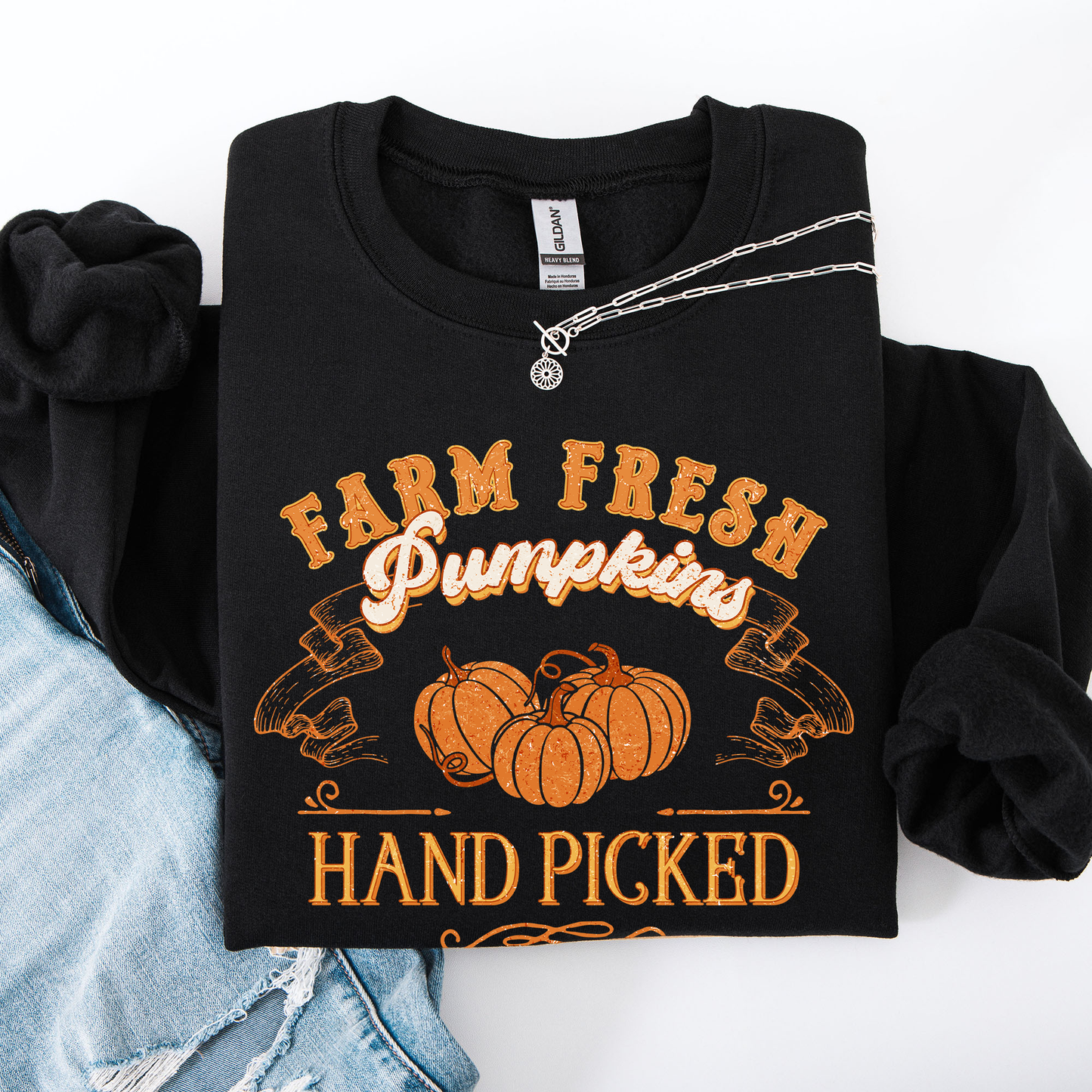 Farm Fresh Pumpkins, Hand Picked, Halloween, Fall, Autumn, Farm Sweatshirt