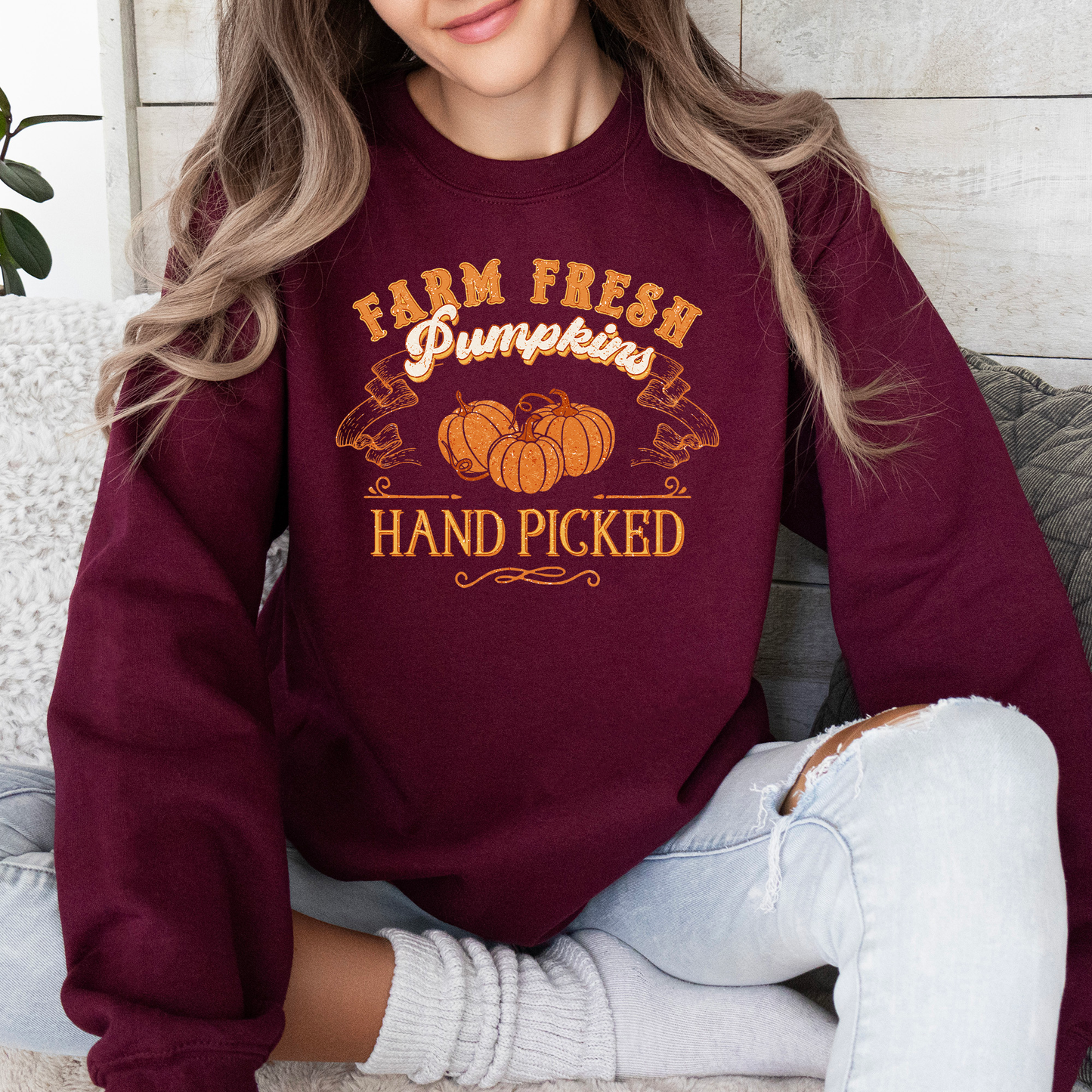 Farm Fresh Pumpkins, Hand Picked, Halloween, Fall, Autumn, Farm Sweatshirt