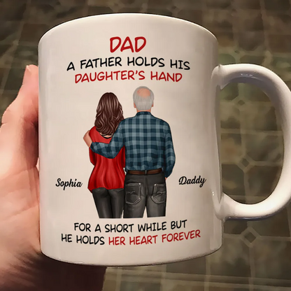 Father Daughter Son Standing Back View - Personalized Custom Mug - Father's Day, Birthday Gift For Dad, Daddy