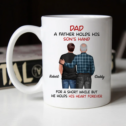 Father Daughter Son Standing Back View - Personalized Custom Mug - Father's Day, Birthday Gift For Dad, Daddy