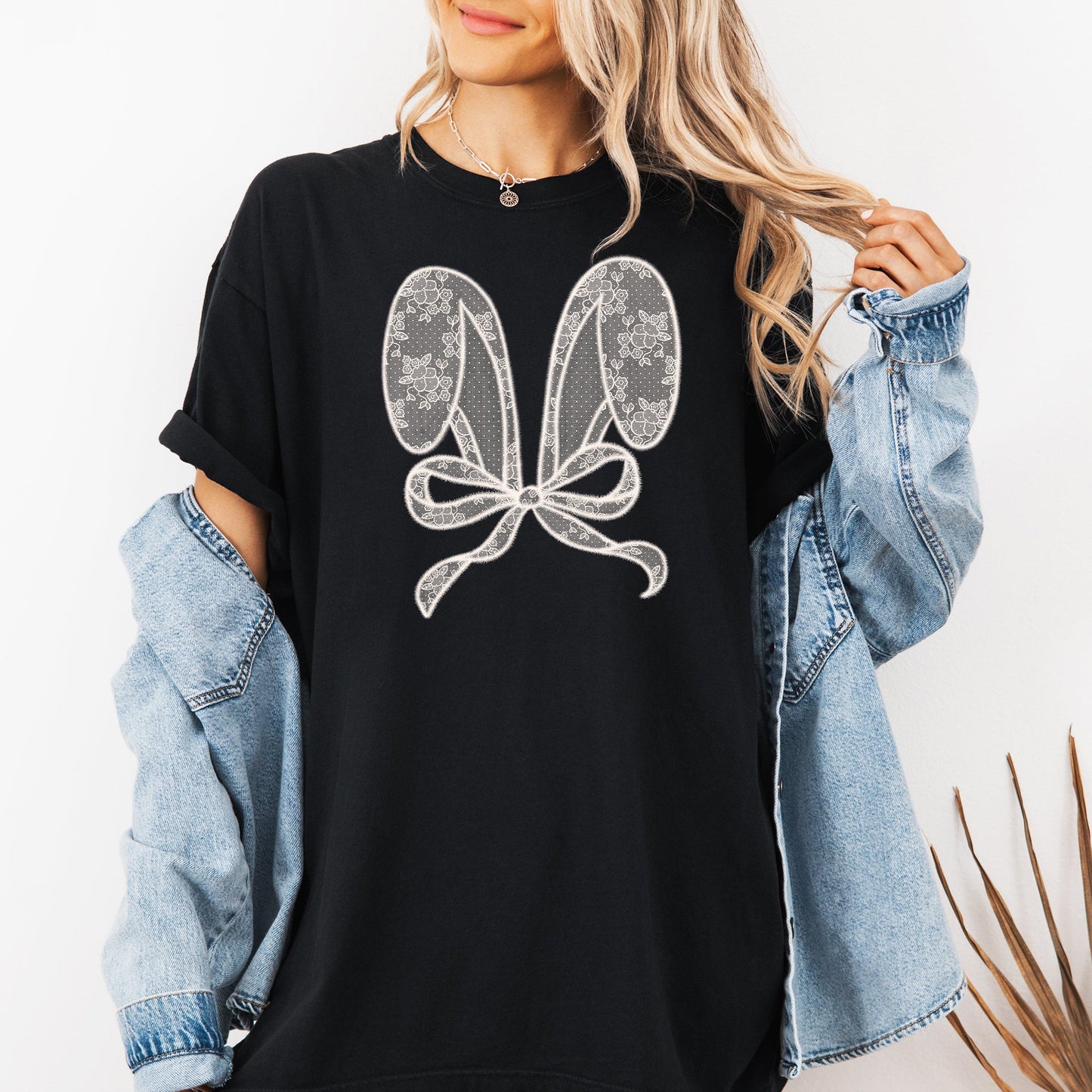 Faux Lace Bunny Ears, Coquette, Easter, Bunny, Jesus, Rabbit, Holiday Tshirt Comfort Colors T-Shirt
