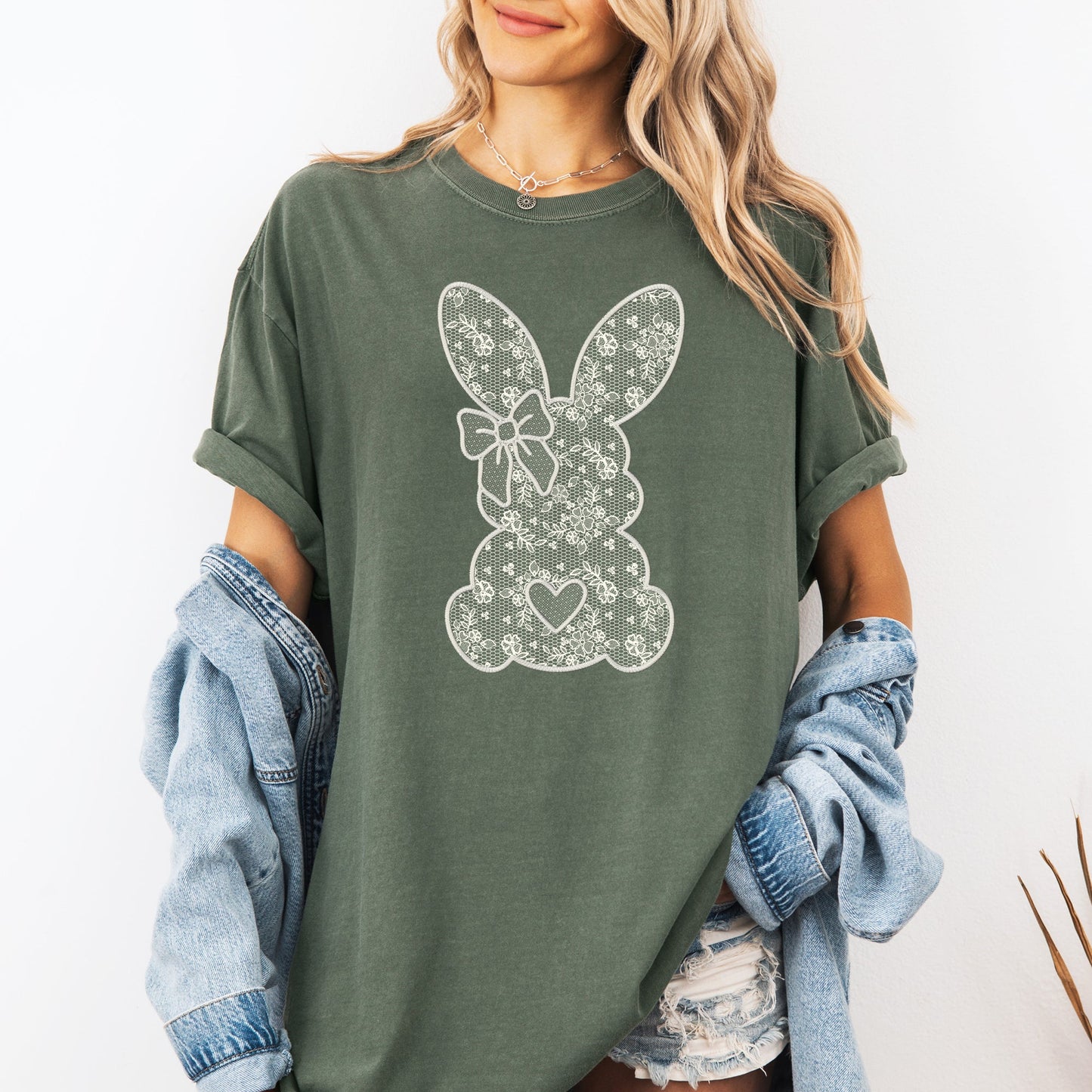 Faux Lace Bunny, Coquette, Easter, Bunny, Jesus, Rabbit, Holiday Tshirt Comfort Colors T-Shirt
