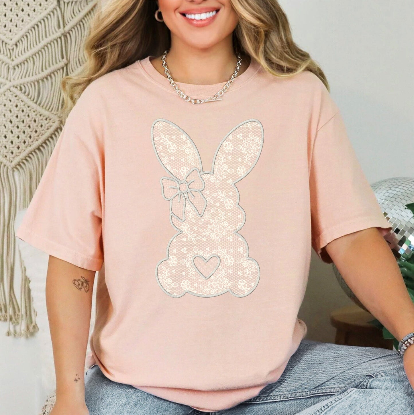Faux Lace Bunny, Coquette, Easter, Bunny, Jesus, Rabbit, Holiday Tshirt Comfort Colors T-Shirt