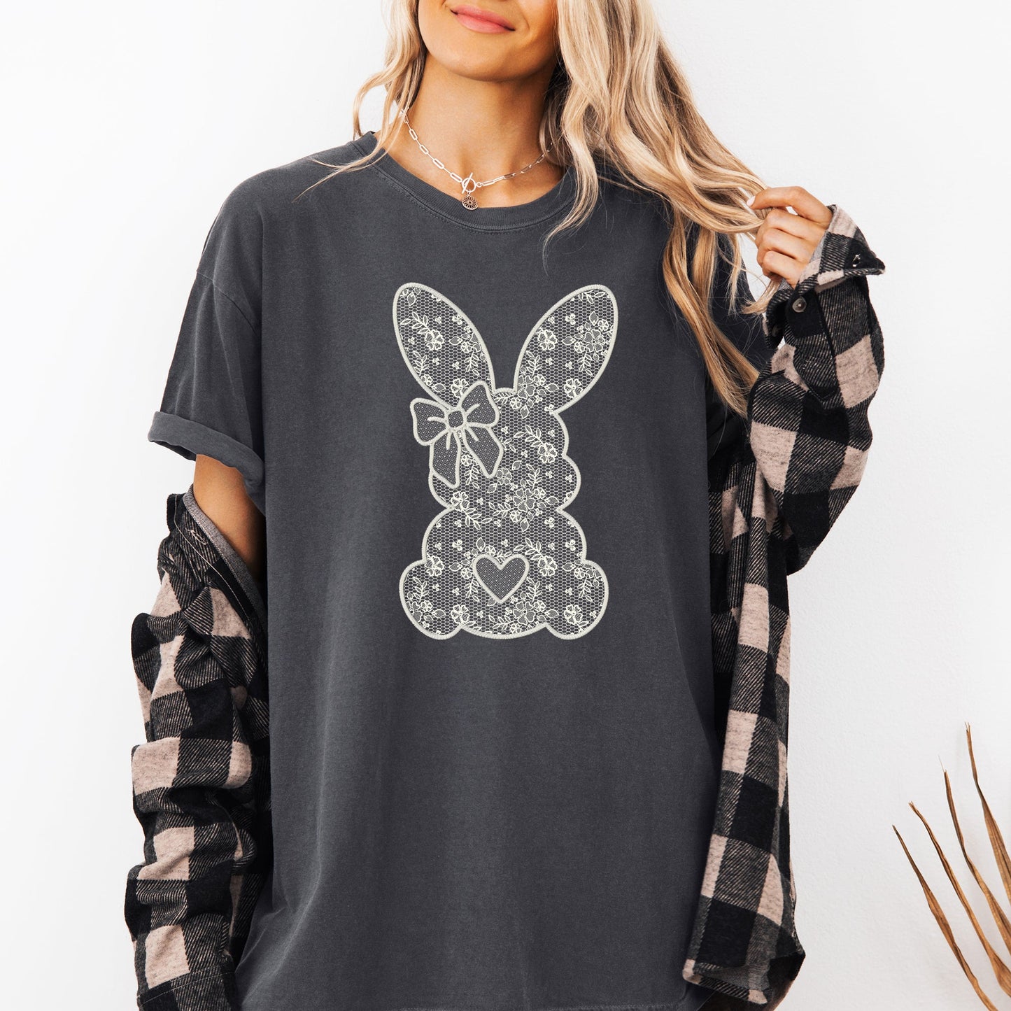 Faux Lace Bunny, Coquette, Easter, Bunny, Jesus, Rabbit, Holiday Tshirt Comfort Colors T-Shirt