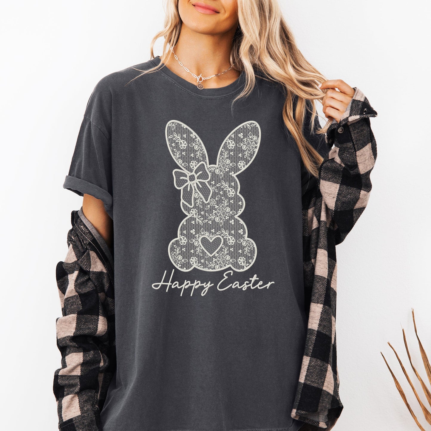 Faux Lace Bunny, Coquette, Happy Easter, Easter, Bunny, Jesus, Rabbit, Holiday Tshirt Comfort Colors T-Shirt