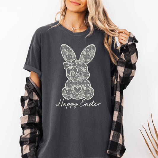 Faux Lace Bunny, Coquette, Happy Easter, Easter, Bunny, Jesus, Rabbit, Holiday Tshirt Comfort Colors T-Shirt