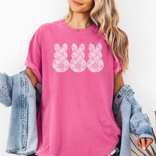 Faux Lace Bunny, Coquette, In A Row, Easter, Bunny, Jesus, Rabbit, Holiday Tshirt Comfort Colors T-Shirt