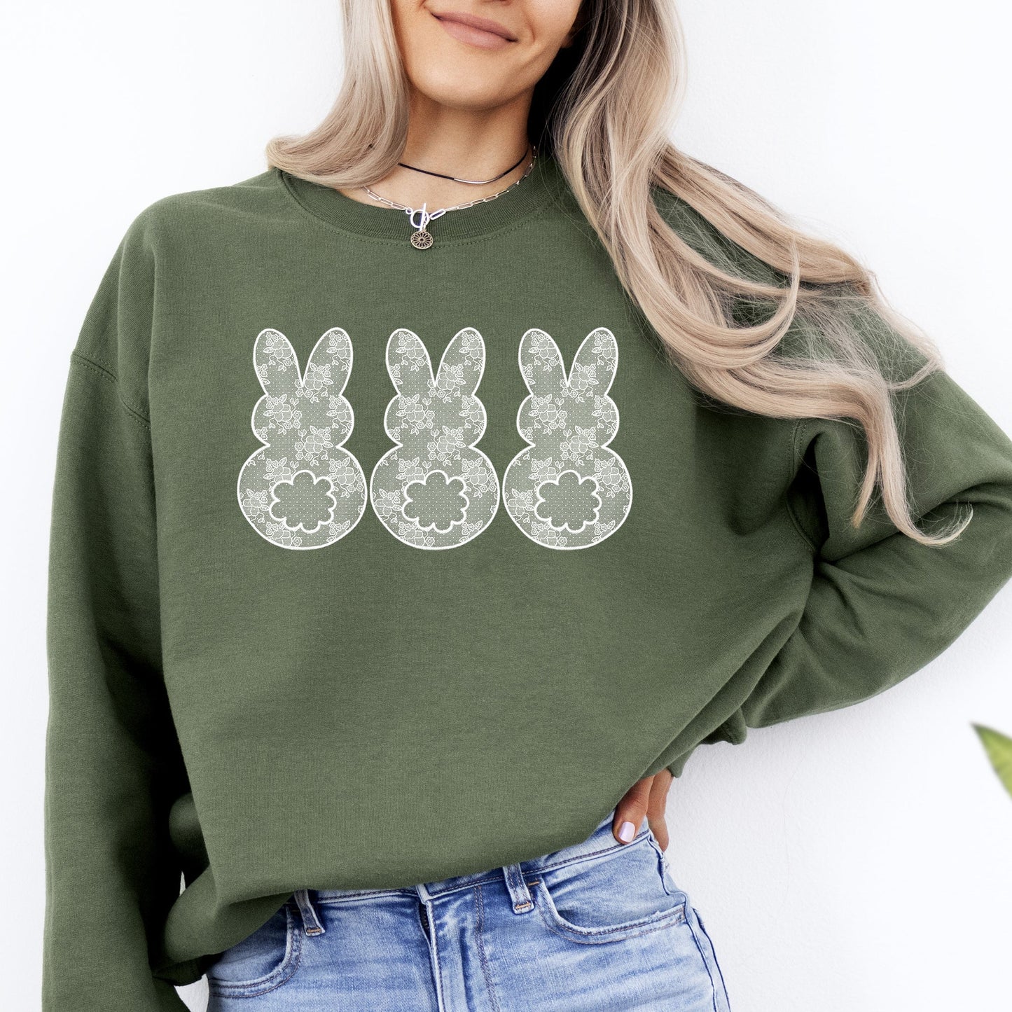 Faux Lace Bunny, Coquette, In A Row, Easter, Bunny, Jesus, Rabbit, Holiday Sweatshirt