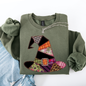 Faux Patchwork Witch Hat, Patchwork Halloween Shirt, Spooky Season, Witchy Vibes, Halloween Sweatshirt