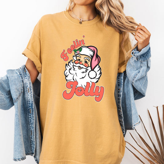 Feelin Jolly, Retro Santa, Christmas, Classic, Vintage, Xmas Tshirt Comfort Colors T-Shirt