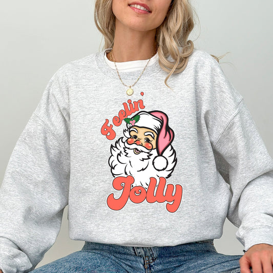 Feelin Jolly, Retro Santa, Christmas, Classic, Vintage, Xmas Sweatshirt