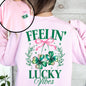Feelin Lucky Vibes, Coquette, St Patrick's Day, Shamrock, Clover, Lucky, Leprechaun Sweatshirt